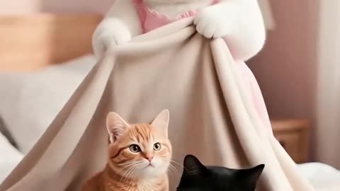 Mama cat adopts a black kitten that lost its Mama in an accident - And cares for it like her own