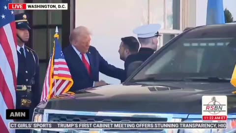 President Trump greets Zelenskyy and says: ‘He’s all dressed up today’