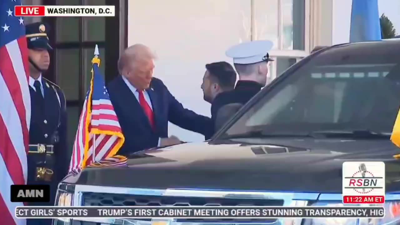 President Trump greets Zelenskyy and says: ‘He’s all dressed up today’