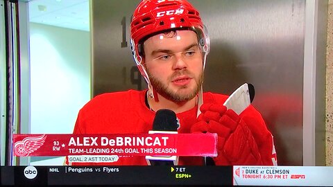 Red Wings RW #93 Alex DeBrincat in between periods interview