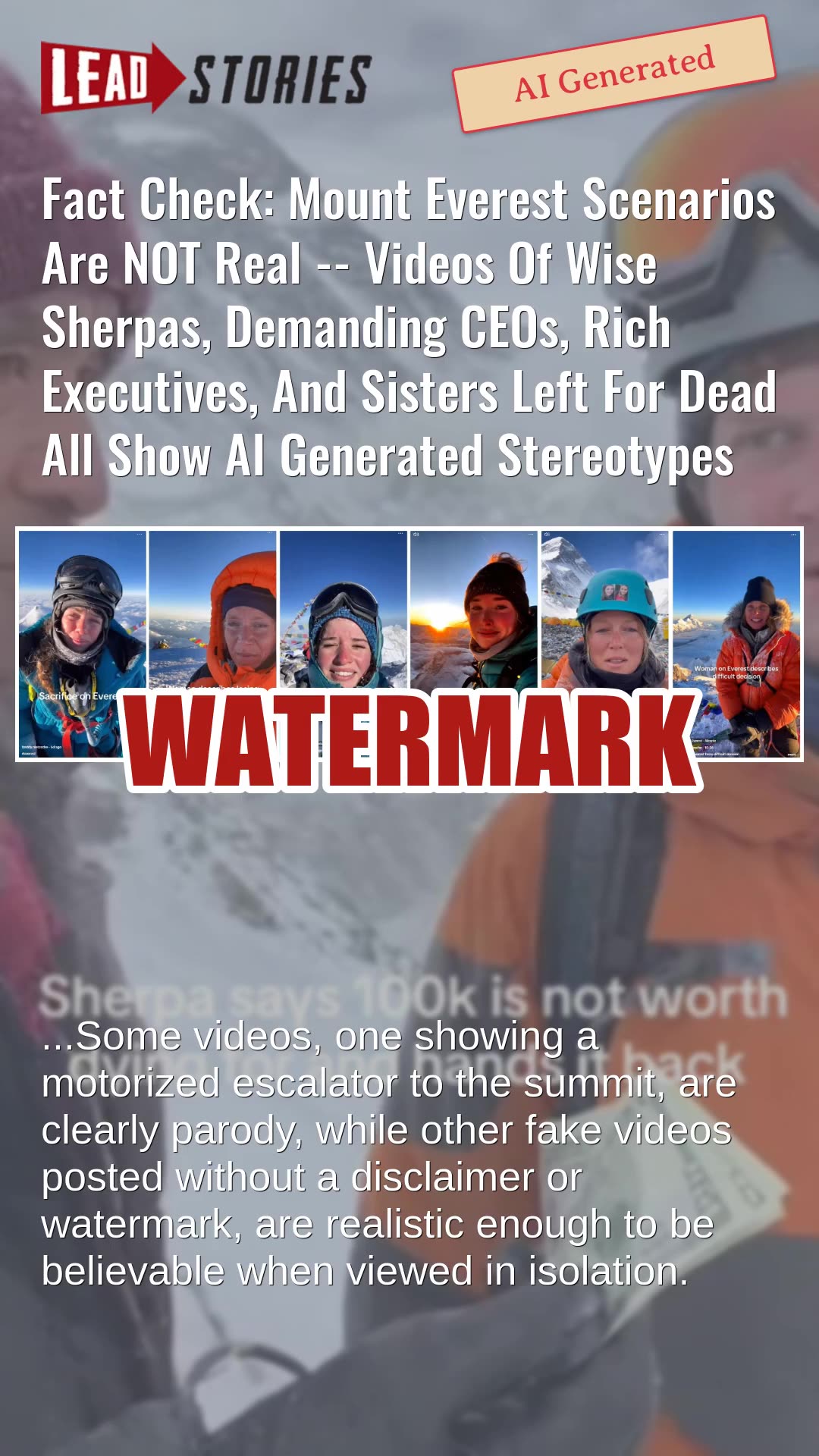 Fact Check: Mount Everest Scenario Videos With Sherpas Are NOT Real -- AI Generated Stereotypes