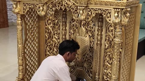 Golden Temple Installation | 3D Carved Teak Wood Mandir | Handcrafted Luxury Pooja Unit by Aarsun