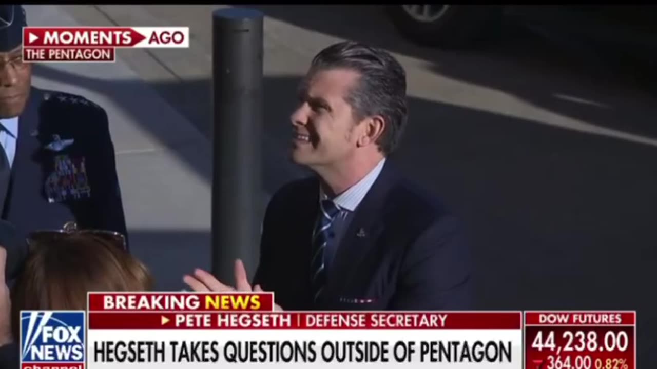 Karli Bonne’-Secretary of defense, Pete Hegseth takes questions outside of Pentagon this morning ￼