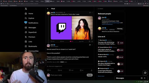 Asmongold says Twitch CEO needs to explain why Nina Lin got unbanned again
