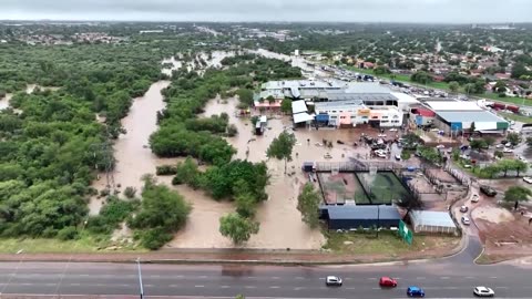 Drones show heavy flooding across Botswana's capital