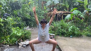 Lingerie Girls Yoga Mary | Outdoor Yoga in the Rain 4K HD