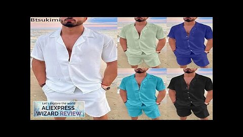 New 2024 Men's Summer Cotton Linen Sets Solid Short Sleeve Lapel Shirts Review