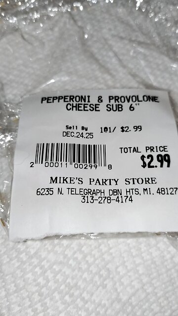 Eating Pepperoni & Provolone Cheese Sub From Mike's Party Store, Dbn Hgts, MI, 12/19/25