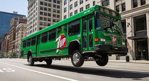 Lower Rider 7up Citybus 47 foot Long And Wheels Hopping On the Road Grok Ai