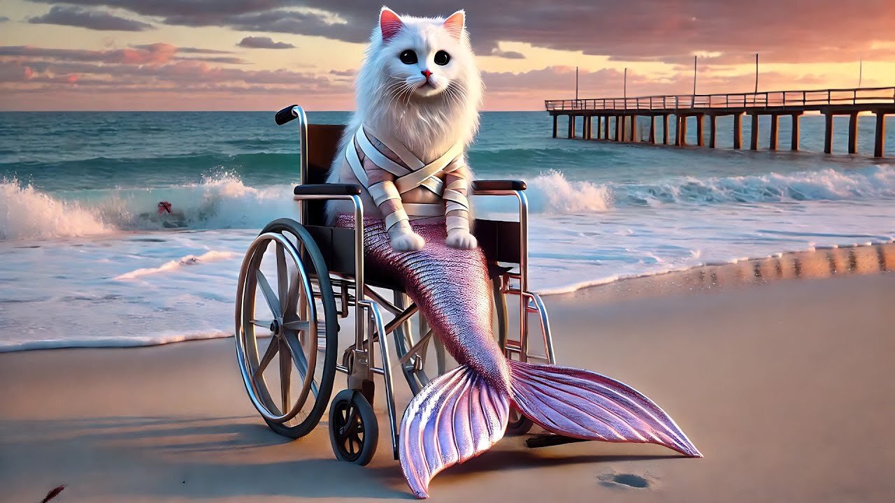 Mermaid cat helps kittens and mother cat who were injured 😿😭 #cat #ai #cutecat #aicat #catlover #貓