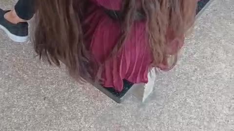 Street Long Hair Playing And Touching