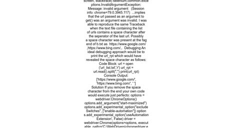 selenium.common.exceptions.InvalidArgumentException Message invalid argument error invoking get() w
