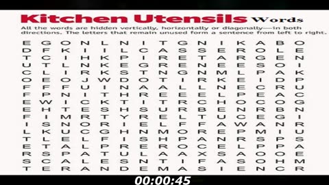Kitchen utensils words search: How many words can you find? Take note of your findings!