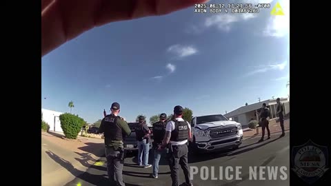 Mesa Police Department Body Cam Video Of Vehicle Pursuit For Stolen Car And Shooting