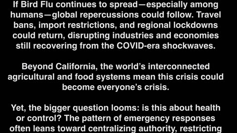 California declares state of emergency. Bird Flu Crisis:
