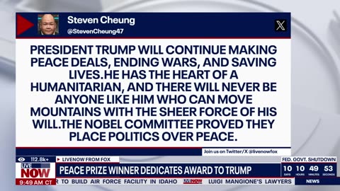 Machado dedicates Nobel Peace Prize to President Trump