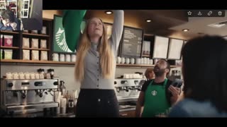A Woman With Blond Hair And Tall Height Quits Her Job At Starbucks With Comedic Style Fake Parody