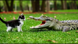 KITTEN ADOPTS CROCODILE