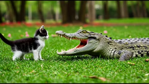 KITTEN ADOPTS CROCODILE
