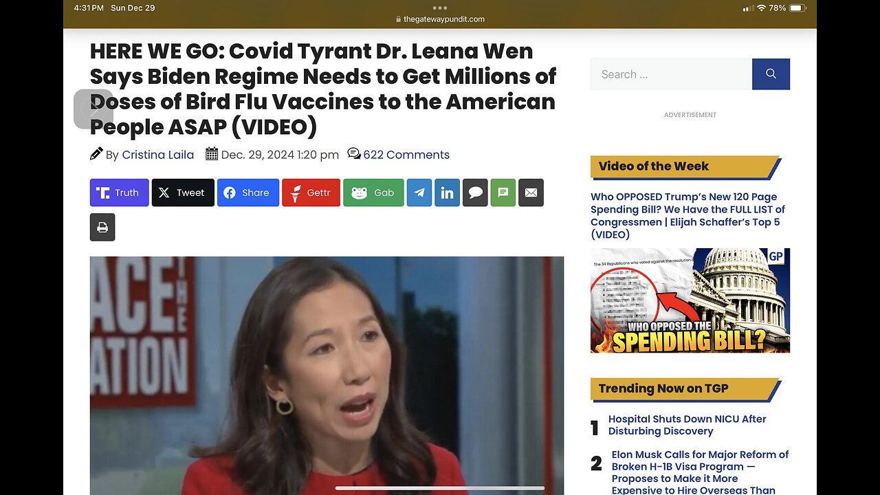 Covid Tyrant Dr. Leana Wen Says Biden Regime Needs to Get Millions of Doses of Bird Flu Vaccines