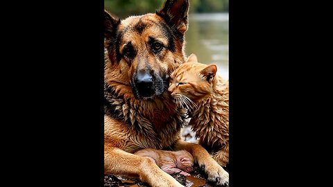 Heroic Dog Dives into Flood to Save Mom Cat & Kitten! 🐶🐱🌊💪