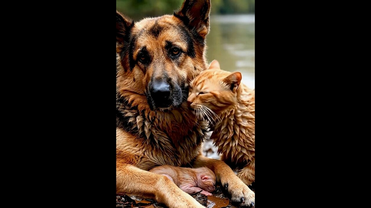 Heroic Dog Dives into Flood to Save Mom Cat & Kitten! 🐶🐱🌊💪