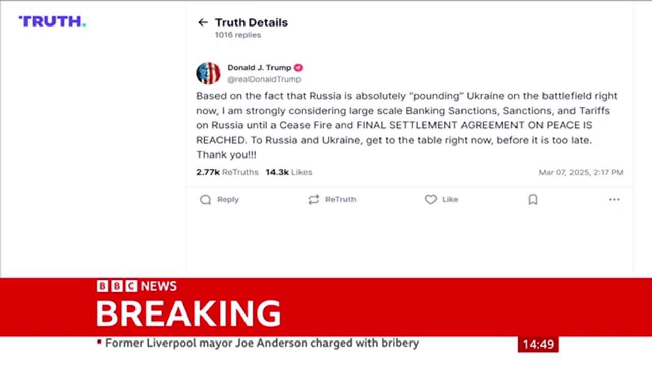 US President Donald Trump ‘strongly considering’ large-scale sanctions on Russia | BBC News