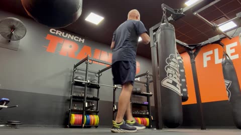 1/1/26: At age 72, my bag workouts continue at Crunch Fitness in Acworth, GA. Round Kick Slide Spin