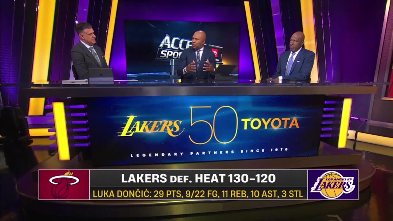 5-2 with no LeBron - James Worthy on Luka, AR & LaRavia combined 80 Pts as Lakers beat Heat 130-120
