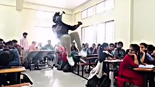 Must Watch: Flips in classroom 😱 #classroom #college #backflip #viral #trending
