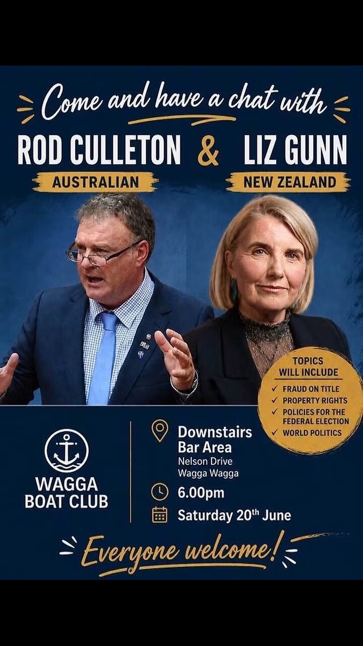 Rod Culleton & Liz Gunn Live Discussion Announcement | 19 June 2026