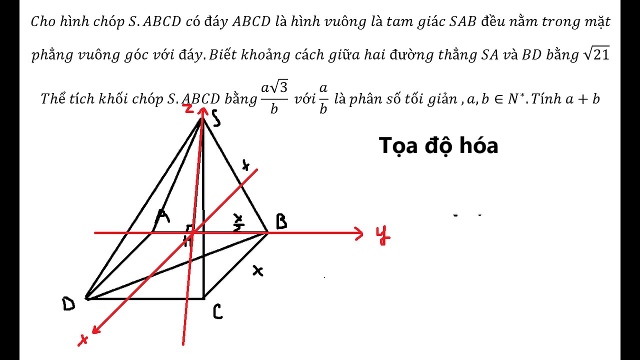 Cho hình chóp S.ABCD có đáy ABCD là hình vuông là tam giác SAB đều nằm trong mặt