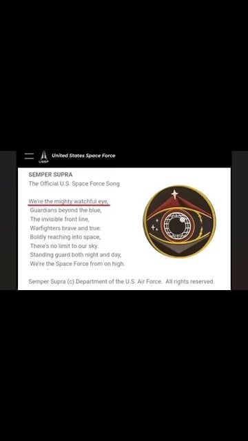 FIRST LINE OF THE SPACE FORCE CHANT IS " WE'RE THE MIGHTY WATCHFUL EYE"