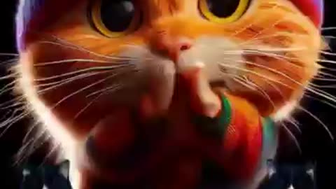 An orange cat smells a bag of air