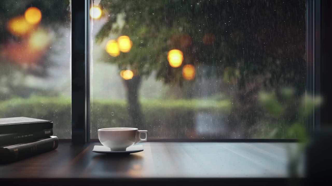 Rain sound on window with thunder sounds. Heavy rain for sleep, study and relaxation, meditation