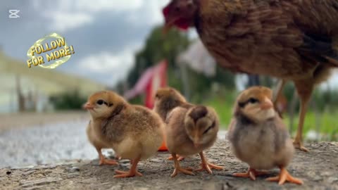 Chicken chicks being fed by their mother.Cute animal videos..