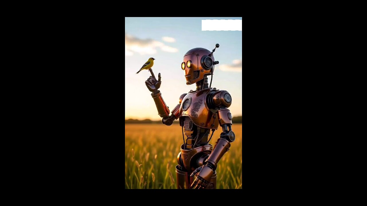 The Gentle Android: AI Robot Interacts with a Bird at Golden Hour