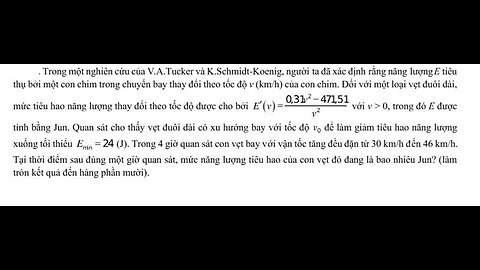 Toán 12: Trong một nghiên cứu của V.A.Tucker và K.Schmidt-Koenig, người ta đã xác định