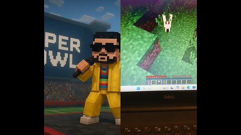 Bad bunny performing at the superbowl in Minecraft 2026
