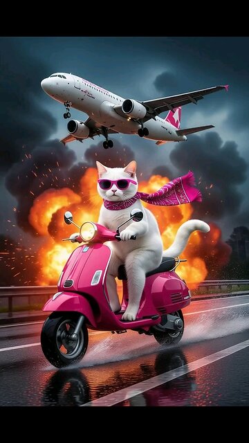 gato en moto en una ecena de show de cine