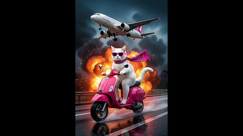 gato en moto en una ecena de show de cine