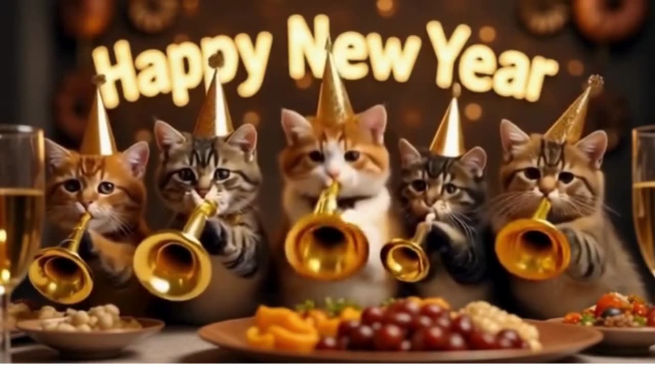 Cats on new year 🎊 cat funn on new year