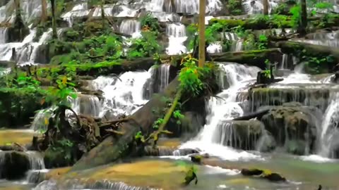 Indonesia Amazing Waterfall in the Middle of the Forest on the Island