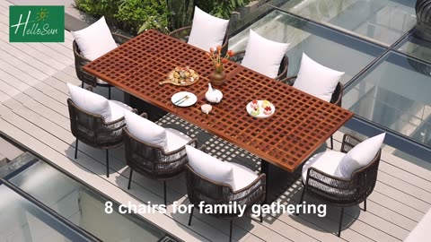 🏖Elevate Your Outdoor Dining Experience with our 8-Person Teak Dining Set！🎊