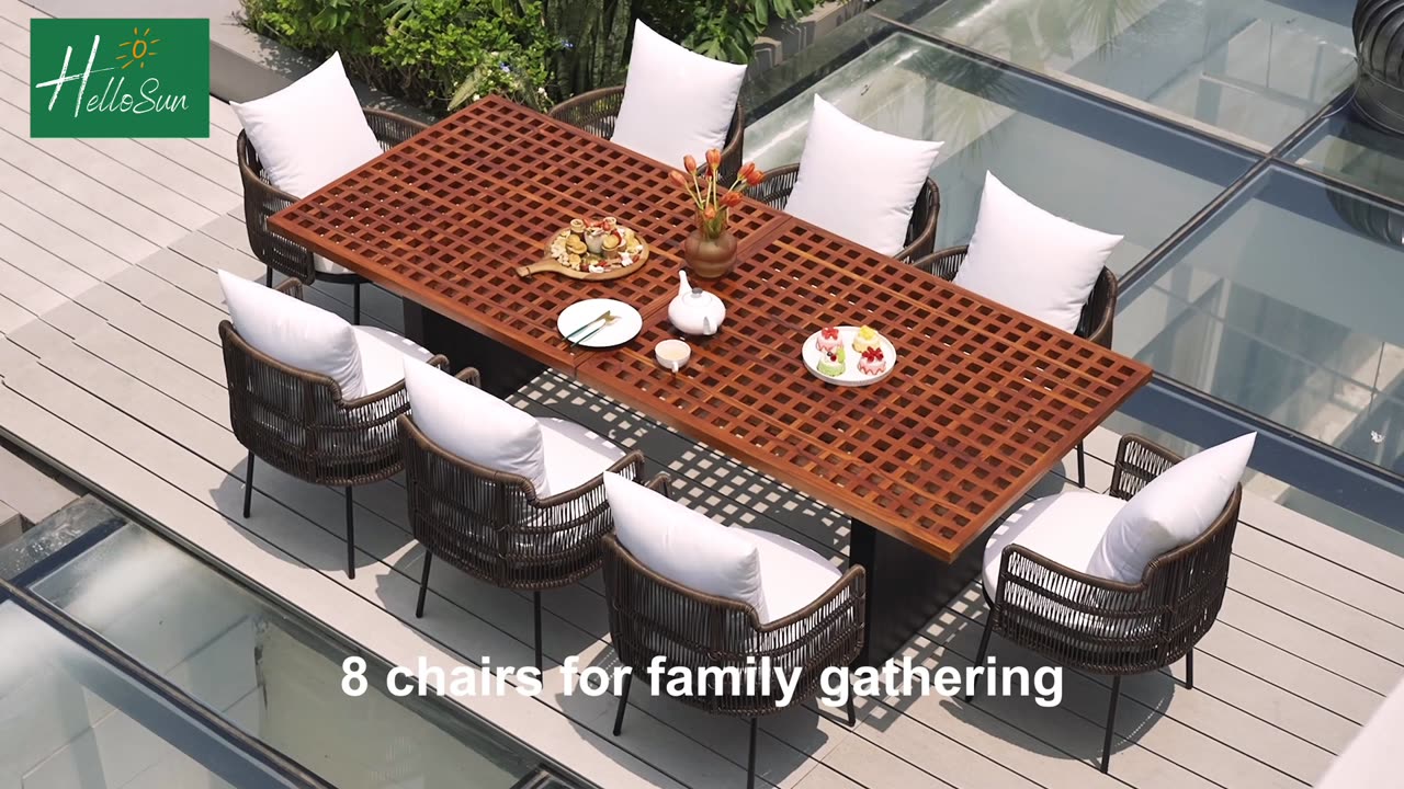 🏖Elevate Your Outdoor Dining Experience with our 8-Person Teak Dining Set!🎊