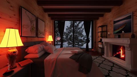 Cozy Winter Cabin Ambiance with Soothing Piano and Fireplace Sounds