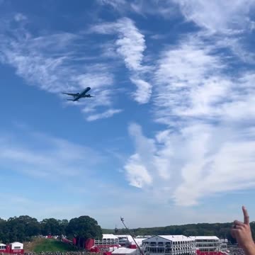 Crowd chants USA when Trump flies over Ryder Cup