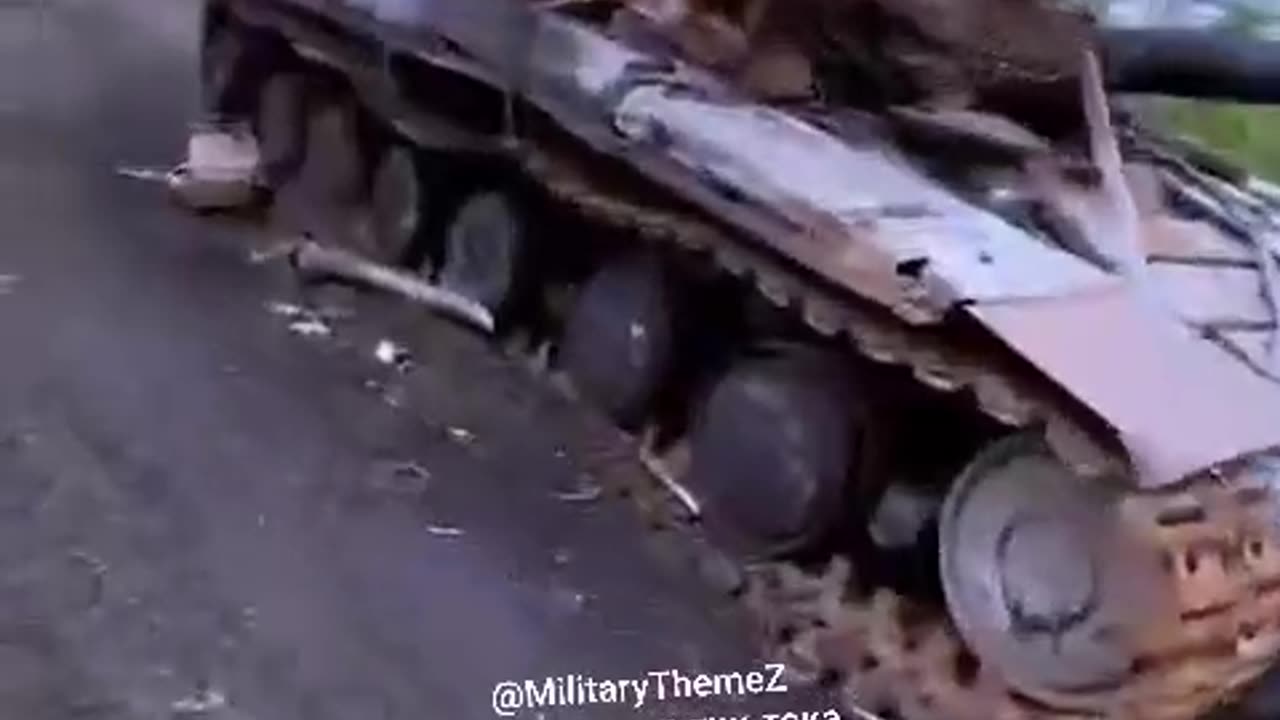 A destroyed T-64BV tank with a barbecue grill in one of the areas