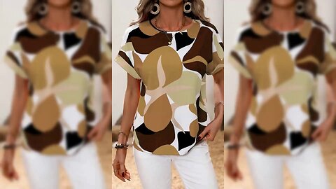 Contrast Round Neck Short Sleeve Blouse