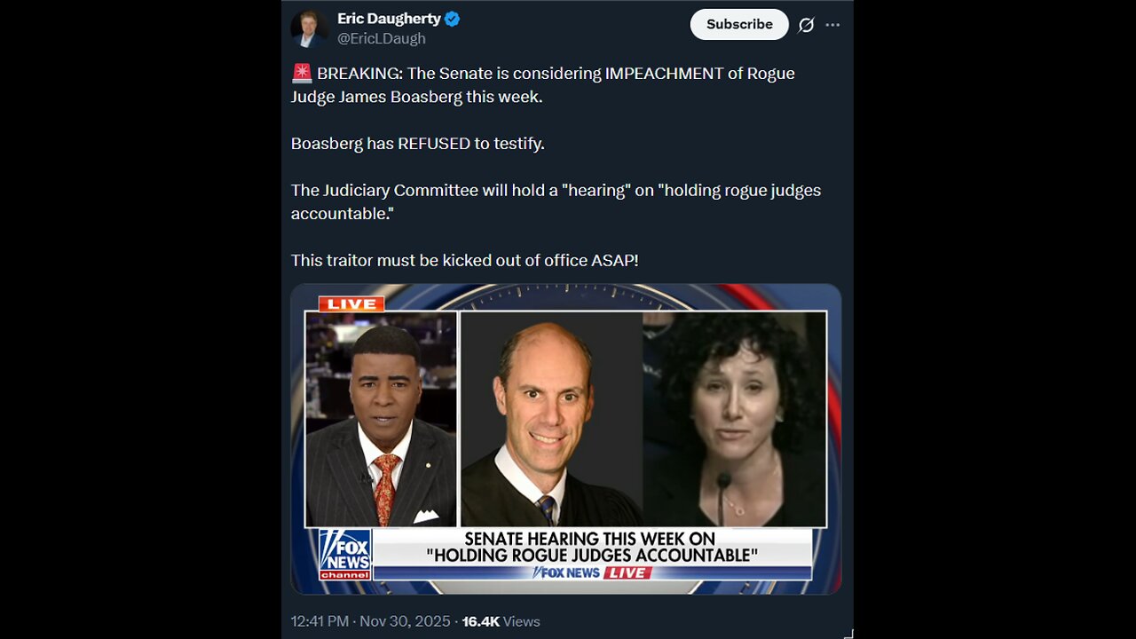 🚨 BREAKING: The Senate is considering IMPEACHMENT of Rogue Judge James Boasberg this week.